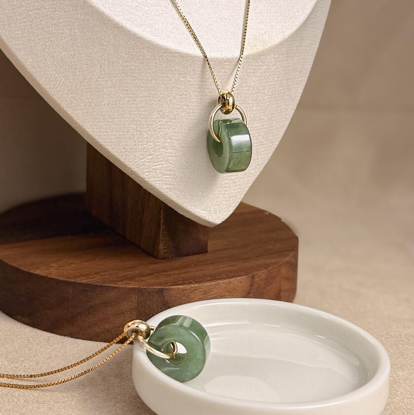 Classic Squarish Doughnut Pendant with gold necklace
