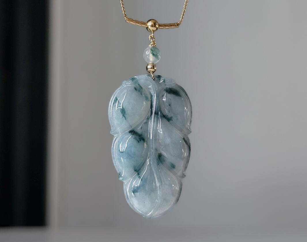 Lavender Tinted Teardrop Shaped Jadeite Pendant Close up