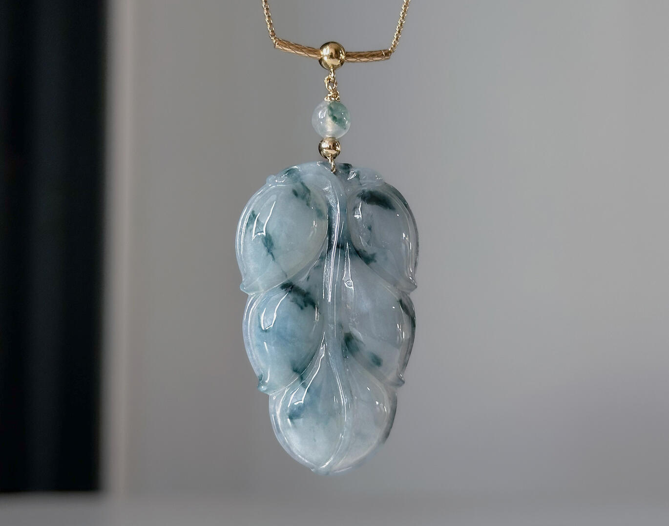 Lavender Tinted Teardrop Shaped Jadeite Pendant Close up