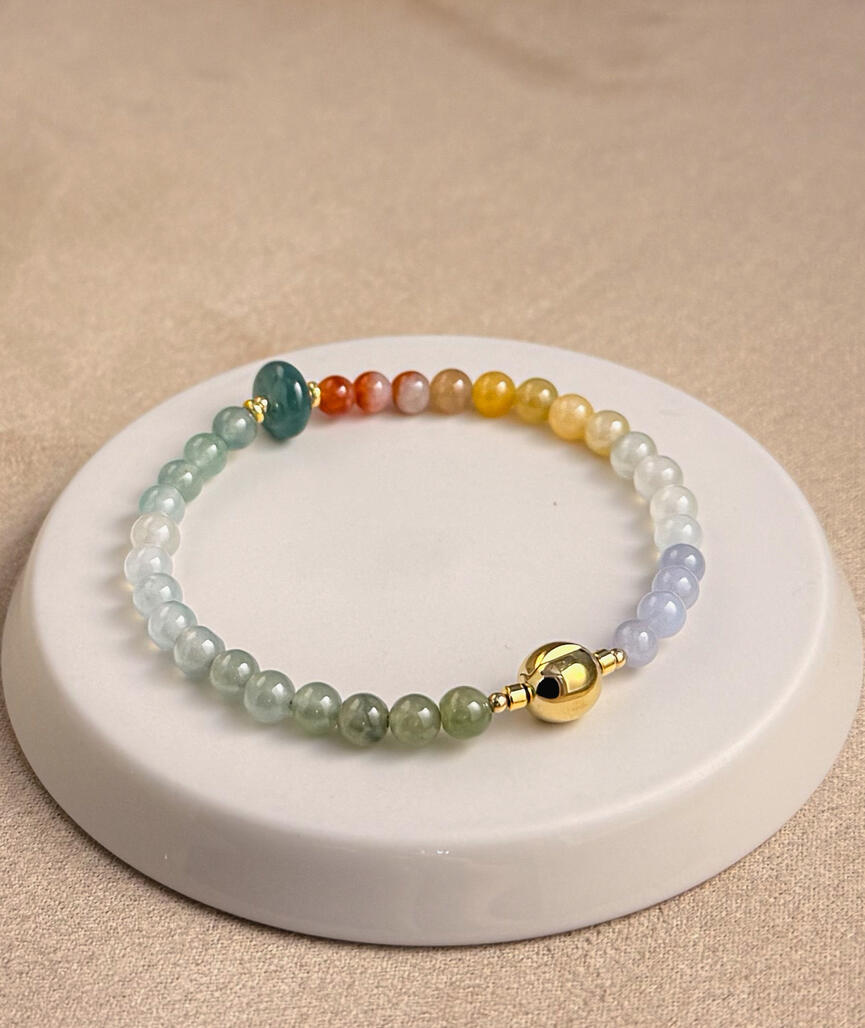 Close Up Detail Close Up Detail Five Colour Ombre Jadeite Bracelet with Magnetic Clasp