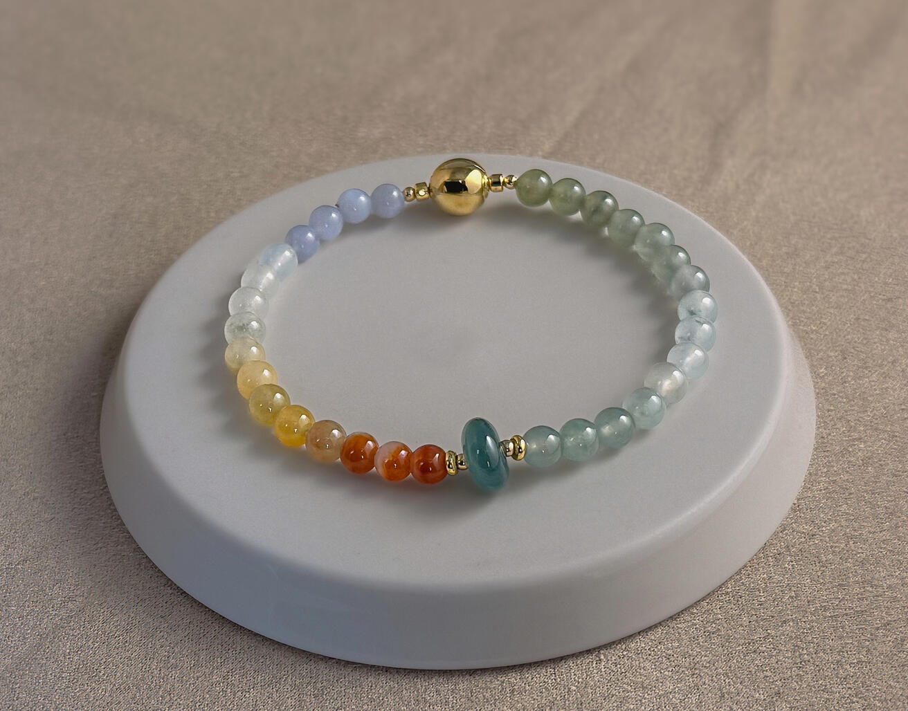 Multicoloured Ombre Jadeite Bracelet Front on a white plate