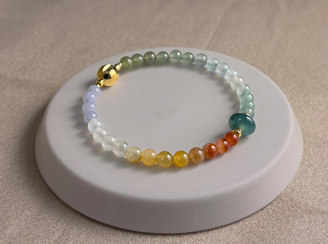 Multicoloured Ombre Jadeite Bracelet on a circle plate