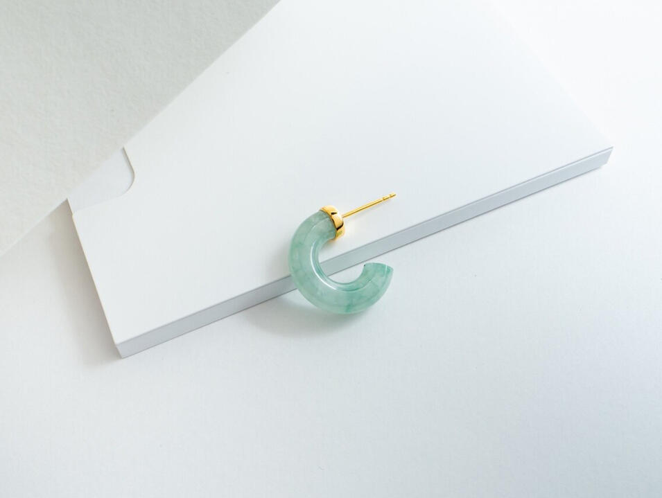 Half Hoop Natural Jadeite Authentic 18k Exclusive Design Earring