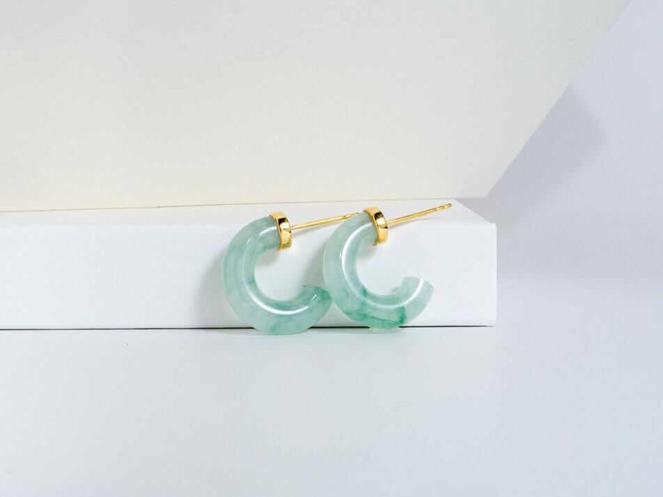Half Hoop Natural Jadeite Authentic 18k Exclusive Design Earring